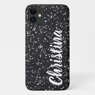 Girly Black Glitter Name Persoonlijk iPhone 11 Hoesje