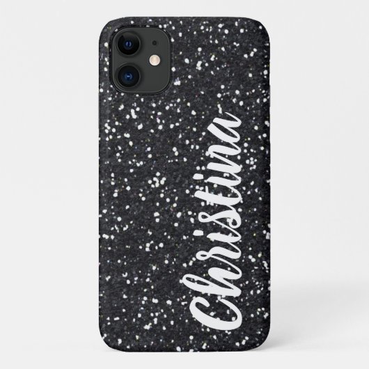 Girly Black Glitter Name Persoonlijk Case-Mate iPhone Case (Achterkant)