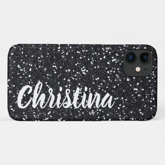 Girly Black Glitter Name Persoonlijk Case-Mate iPhone Case (Achterkant (horizontaal))