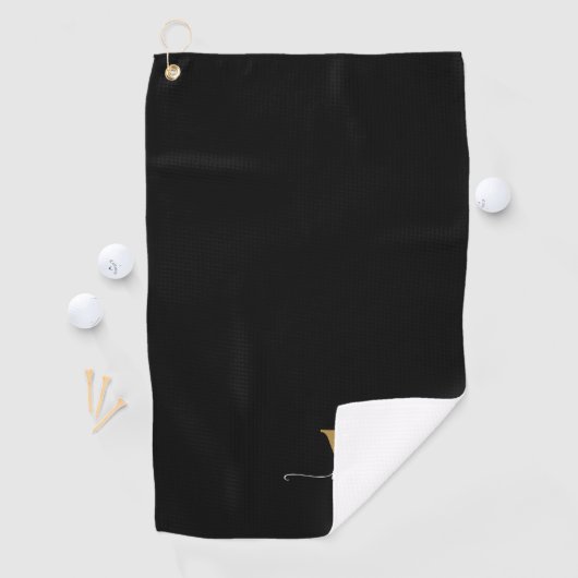 Girly Black Gold Elegant Monogram Name Script Golf Golfhanddoek (Insitu)