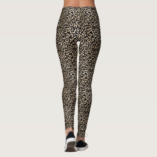 Girly Black Gold Glam Leopard Print Leggings (Achterkant)