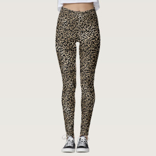 Girly Black Gold Glam Leopard Print Leggings