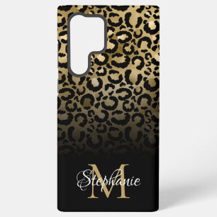 Girly Black Gold Leopard Ombre Monogram Samsung Galaxy Hoesje
