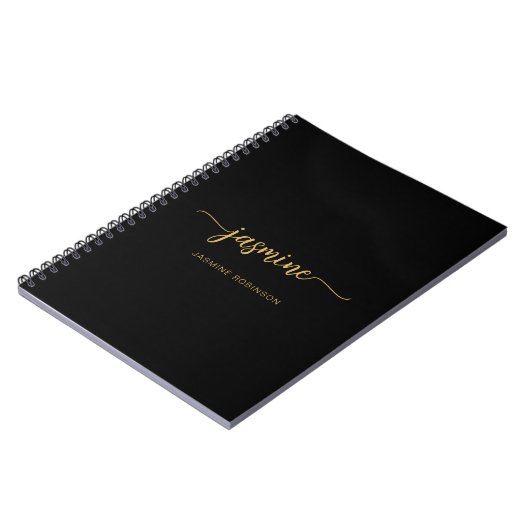 Girly Black Gold Modern Script Monogram Notitieboek (Linkerzijde)