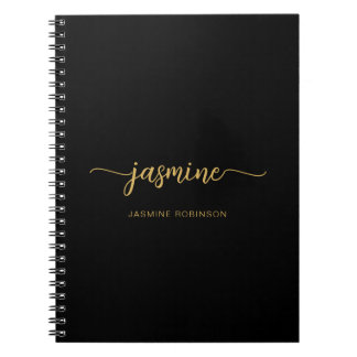 Girly Black Gold Modern Script Monogram Notitieboek