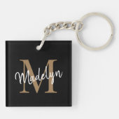 Girly Black Gold Monogram naam Elegant Chic Script Sleutelhanger (Achterkant)