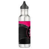 Girly Black Grey Hot Pink Waves Glam Monogram Naam Waterfles (Links)
