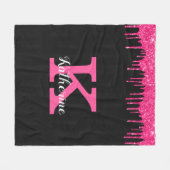 Girly Black Hot Pink Glitter Drift Monogram Naam Fleece Deken (Voorkant (Horizontaal))