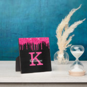 Girly Black Hot Pink Glitter Drift Monogram Naam Fotoplaat (Insitu)