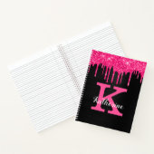 Girly Black Hot Pink Glitter Drift Monogram Naam Notitieboek (Binnen)
