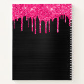 Girly Black Hot Pink Glitter Drift Monogram Naam Notitieboek (Achterkant)