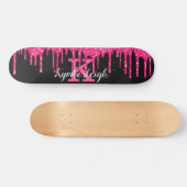 Girly Black Hot Pink Glitter Drift Monogram Naam Skateboard (Horizontaal)