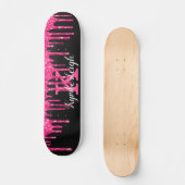Girly Black Hot Pink Glitter Drift Monogram Naam Skateboard (Voorkant)