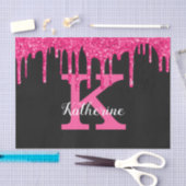 Girly Black Hot Pink Glitter Drift Monogram Naam Tissuepapier (Craft)