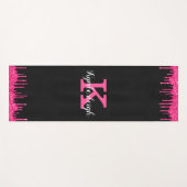 Girly Black Hot Pink Glitter Drift Monogram Naam Yogamat (Voorkant (horizontaal))