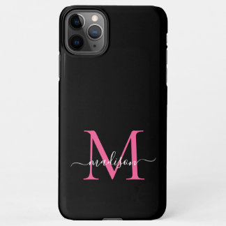 Girly Black Hot Pink Monogram Vrouwelijk Script Na iPhone 11Pro Max Hoesje