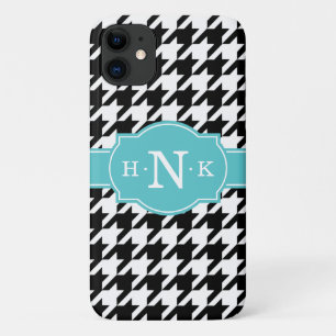 Girly Black Houndstooth Blue Monogram iPhone 11 Hoesje