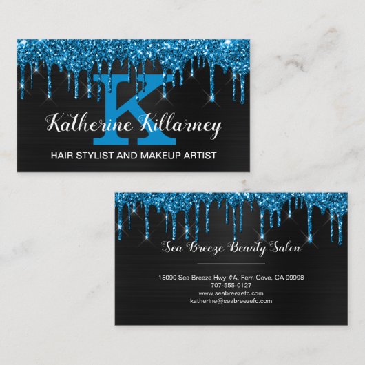 Girly Black Neon Blauwgroen Blue Glitter Drivers M Visitekaartje (Voorkant / Achterkant)