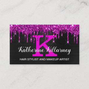 Girly Black Neon Plum Glitter Drift Chic Monogram Visitekaartje