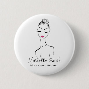 Girly Black Pink Wimper & Beauty Salon Lijn Kunst  Ronde Button 5,7 Cm