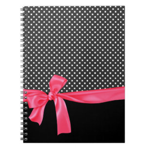 Girly Black Polka Dots & Neon Pink Bow Notitieboek