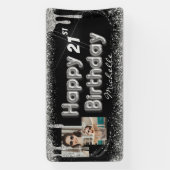 Girly Black & Silver Glitter Any Birthday Banner (Verticaal)