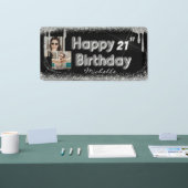 Girly Black & Silver Glitter Any Birthday Banner (Beurs)