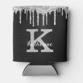 Girly Black Silver Glitter Drift Monogram Name Blikjeskoeler (Voorkant)