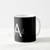 Girly Black White Modern Monogram Name Koffiemok (Voorkant rechts)