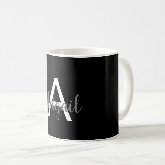 Girly Black White Modern Monogram Name Koffiemok (Voorkant rechts)
