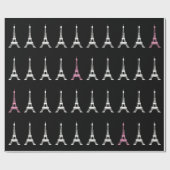Girly Black White, roze Franse stijlbladtorens Cadeaupapier (Vlak)