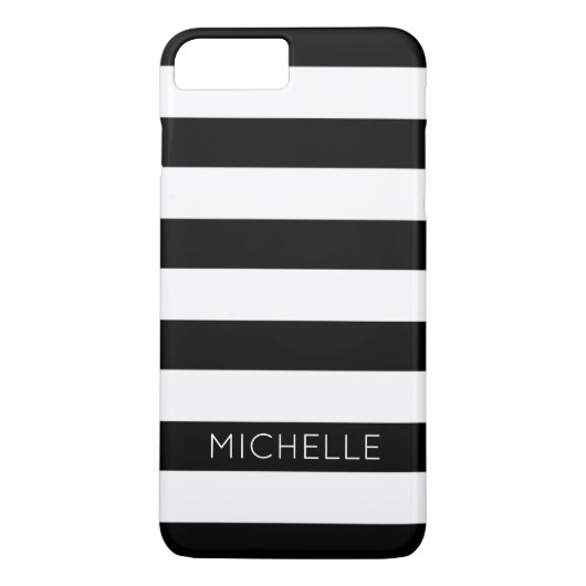 Girly Black White Stripes Aangepaste naam Monogram Case-Mate iPhone Case (Achterkant)