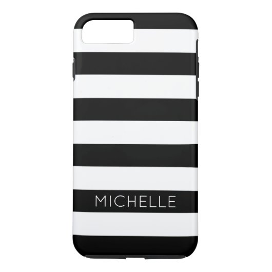 Girly Black White Stripes Aangepaste naam Monogram Case-Mate iPhone Case (Achterkant)