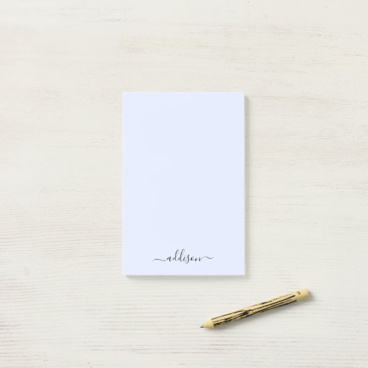 Girly Blauw Monogram Modern Script Gepersonaliseer Post-it® Notes (Op bureau)
