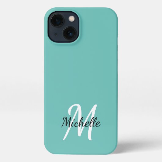 Girly Blauw Monogram Naam + Initiaal iPhone Hoesje (Achterkant)