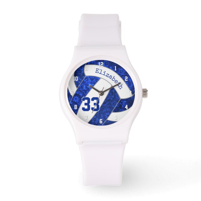 Girly Blauw Wit Aangepaste Sport Volleybal Horloge (Voorkant)