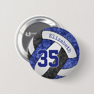 Girly Blauw Zwart Volleybal Club Team Kleuren Ronde Button 5,7 Cm