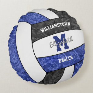 girly blauw zwart volleybal team kleuren rond kussen