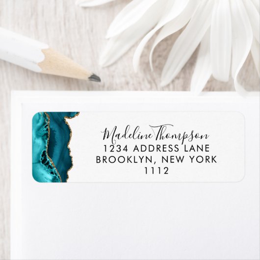 Girly Blauwgroen Agate Geode Script Typography Adr Etiket (Insitu)