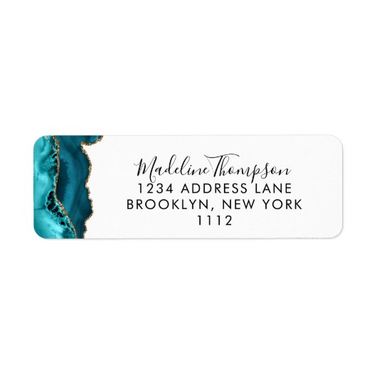 Girly Blauwgroen Agate Geode Script Typography Adr Etiket (Voorkant)