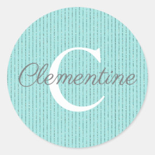 Girly Blauwgroen Aqua Blue Glitter Strepen Monogra Ronde Sticker