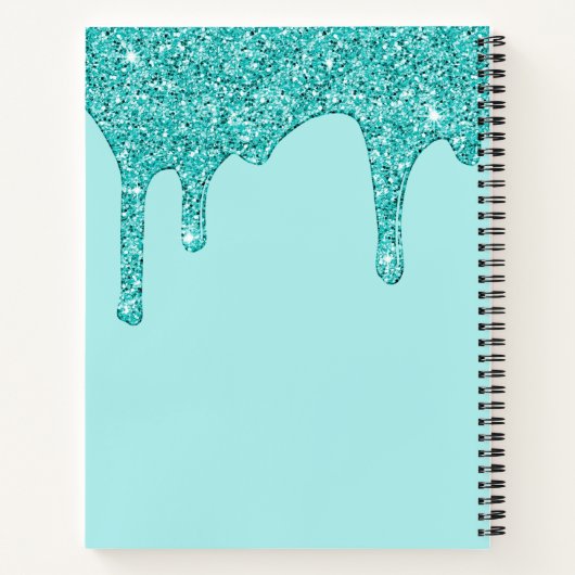 Girly Blauwgroen Aqua Sparkle Glitter Driemonogram Notitieboek (Achterkant)
