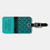 Girly Blauwgroen Black Damask Bagagelabels (Voorkant horizontaal)