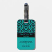 Girly Blauwgroen Black Damask Bagagelabels (Achterkant verticaal)