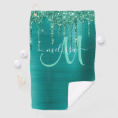 Girly Blauwgroen Geborsteld Metaal Dripping Glitte Golfhanddoek (Insitu)