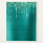 Girly Blauwgroen Glitter Geborsteld Metaal 2024 Planner (Achterkant)