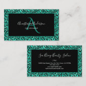 Girly Blauwgroen Green Leopard Spots Chic Black Mo Visitekaartje (Voorkant / Achterkant)