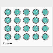 Girly Blauwgroen Monogram Zebra Print Stickers (Vel)