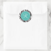 Girly Blauwgroen Monogram Zebra Print Stickers (Tas)