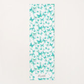 Girly Blauwgroen Pastelvlinders Aangepaste naam Yogamat (Voorkant)
